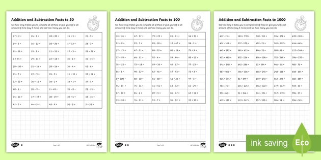 Subtraction And Addition Fluency Worksheets - 3-4 - Maths