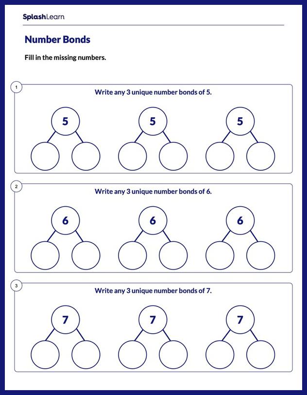 Form Different Number Bonds of 5, 6 &  7 - Math Worksheets ...