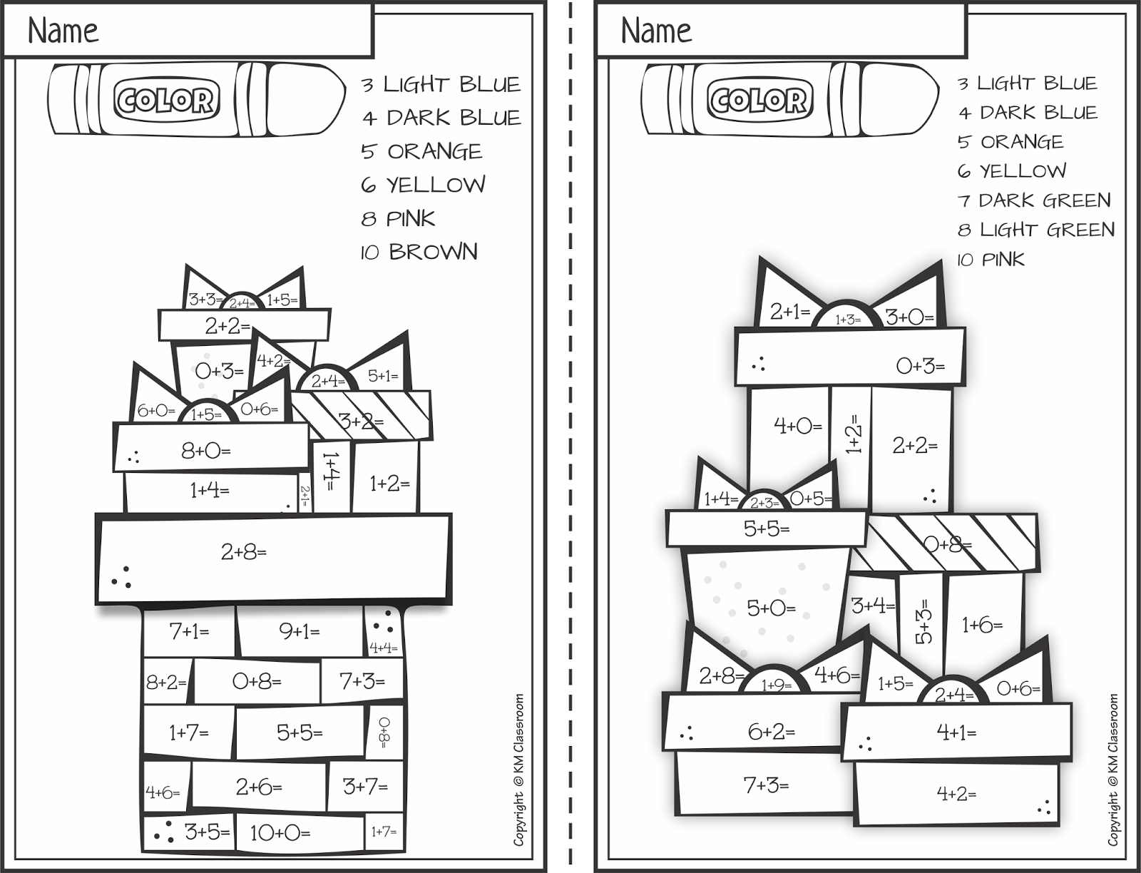 addition christmas worksheet