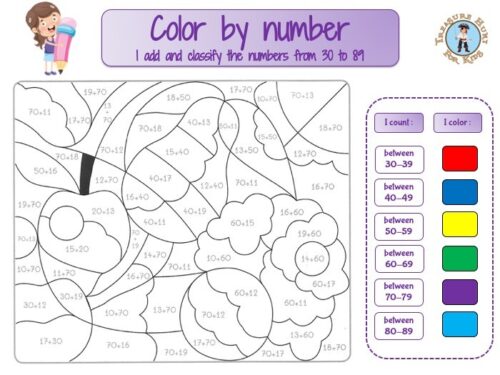 addition color by number math worksheet