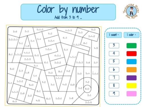 Addition color by number worksheet - First grade - Treasure hunt 4 ...