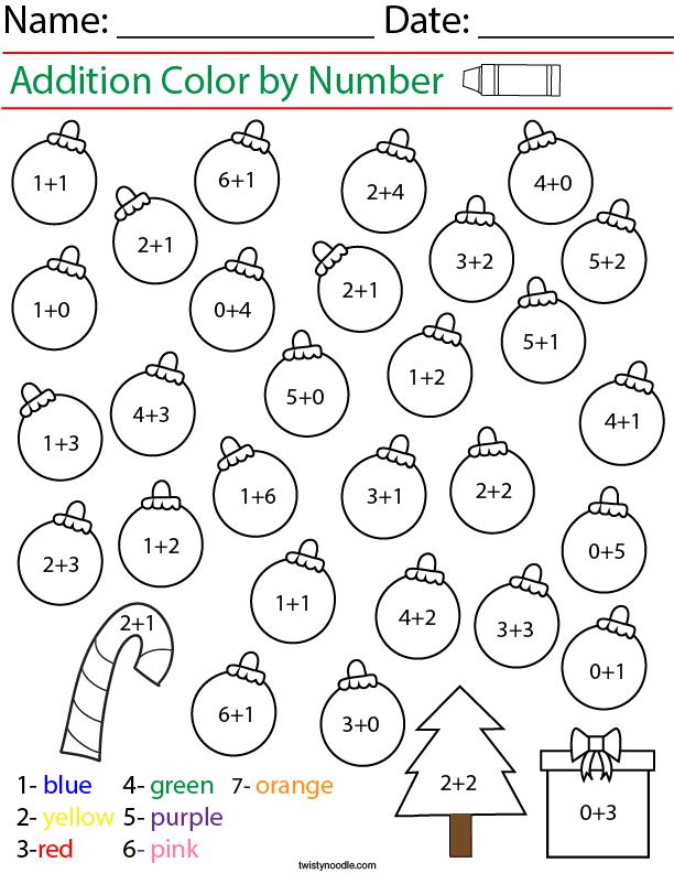 addition color by number math worksheet