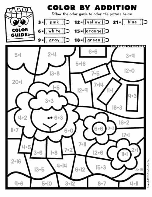 addition color by number worksheet