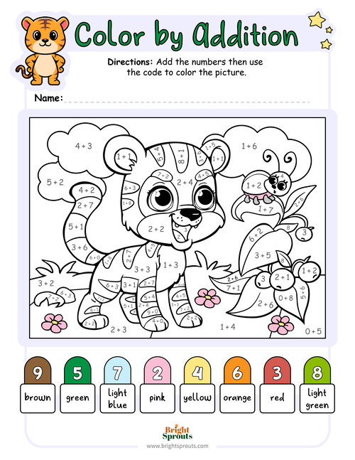 addition colour by number worksheet free
