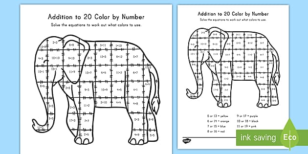 Addition to 20 Color by Number Activity (teacher made)