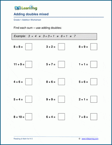 Adding doubles and near doubles worksheets | Worsheets library