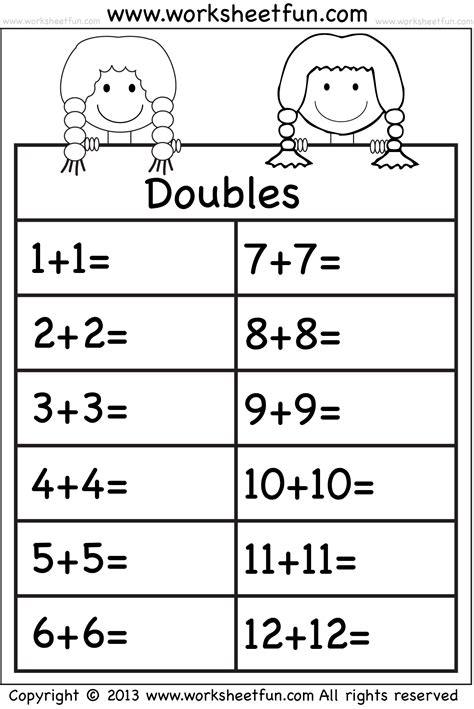 addition doubles worksheet