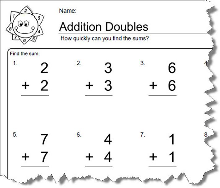 Worksheets for Elementary Math: Doubles Addition