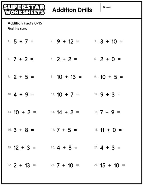 Addition Drills -Worksheets Library