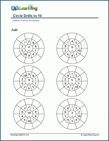 Circle drills (addition) 1-10 worksheets | Worsheets library