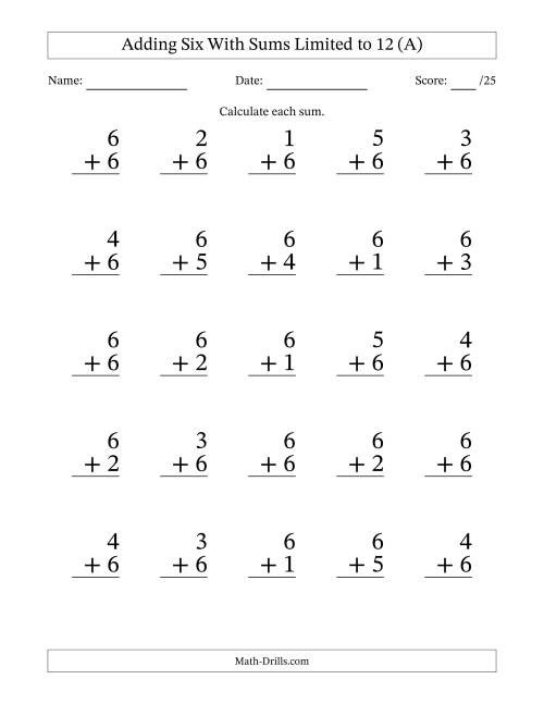 Adding Six to Single-Digit Numbers With Sums Limited to 12 - 25 ...