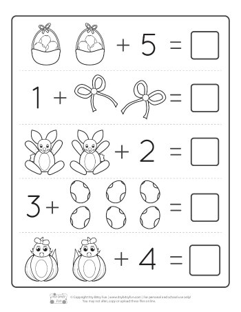 Easter Kindergarten Addition Worksheets - Itsy Bitsy Fun
