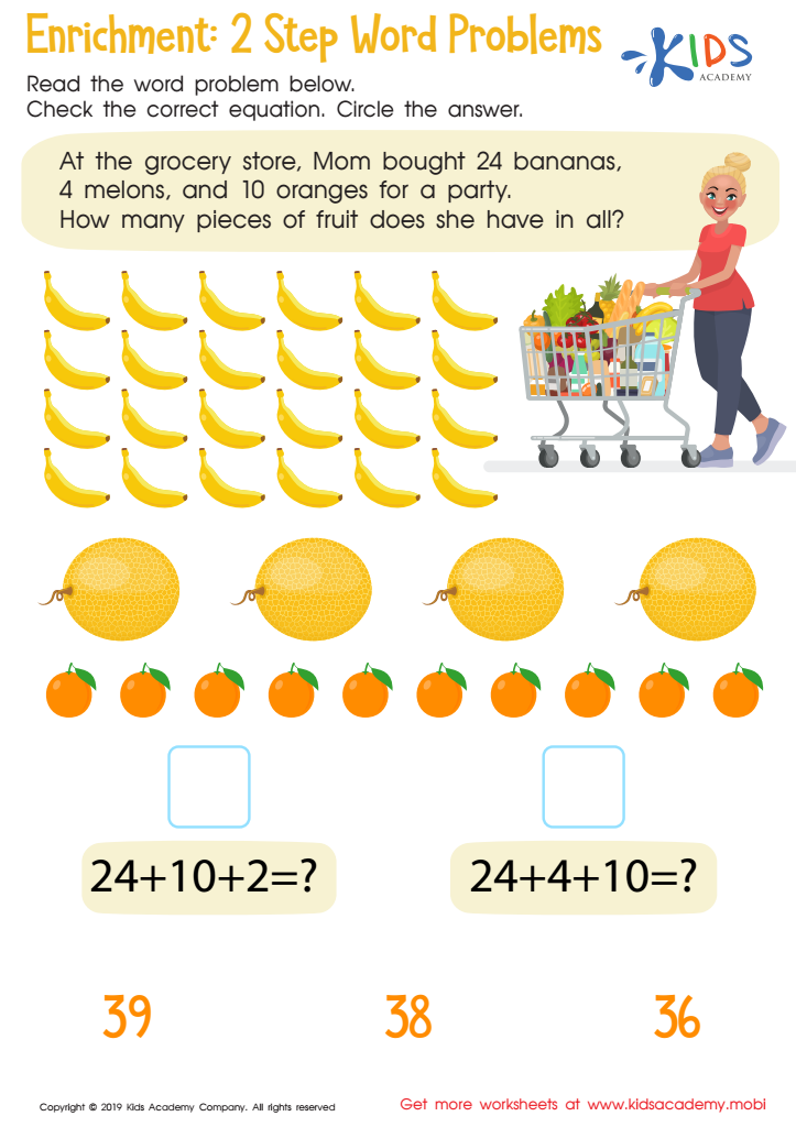 Enrichment -2 Step Word Problems Worksheet for kids