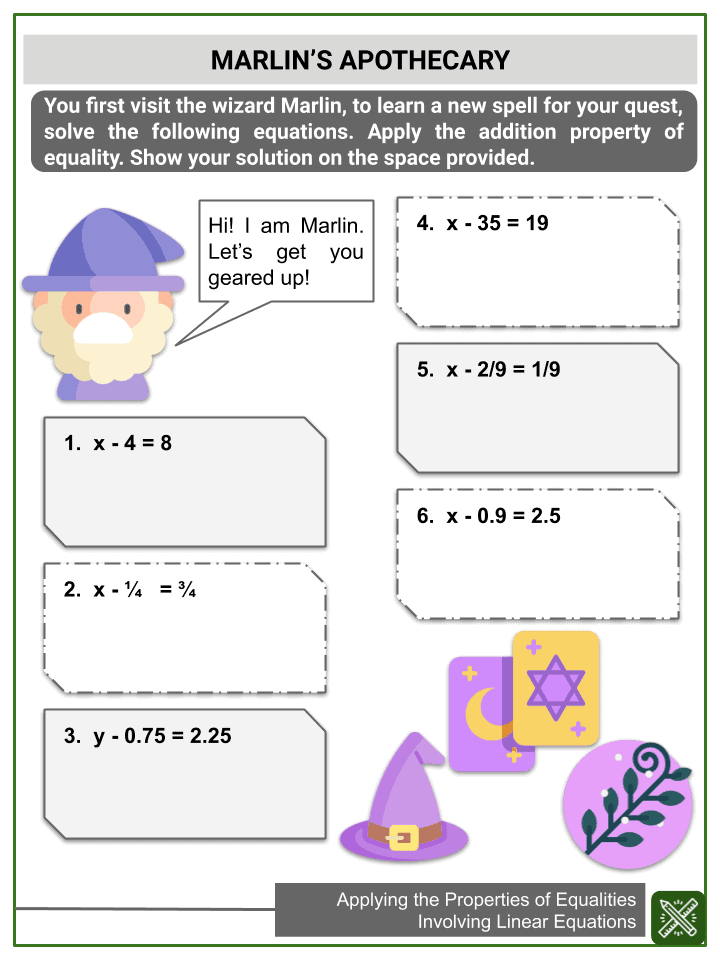 Applying the Properties of Equalities 7th Grade Math Worksheets