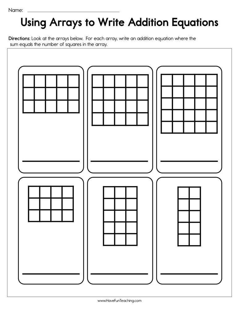 Using Arrays to Write Addition Equations Worksheet  