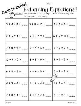 Back to School Balancing Equations Worksheets - Addition ...