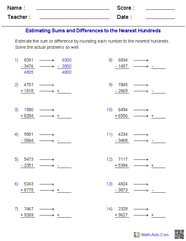 Estimation Worksheets | Dynamically Created Estimation Worksheets ...