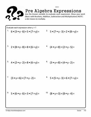 Evaluate the Expressions 11 Worksheets