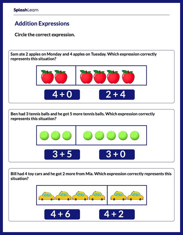 Select the Correct Addition Expression - Math Worksheets - SplashLearn