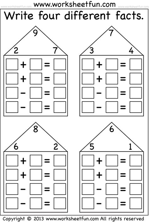 addition fact family worksheet first