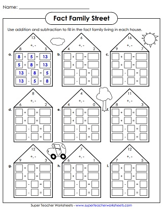 addition fact family worksheet first