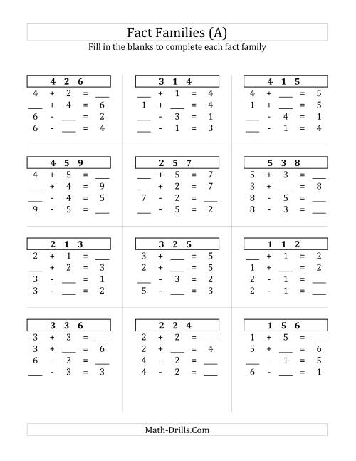 Addition and Subtraction Relationships with Sums to 10 (A)