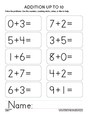addition facts to 10 worksheet