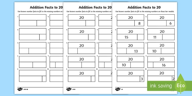 addition facts to 20 worksheet