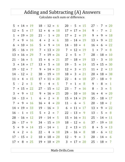 addition facts to 20 worksheet