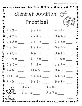 Summer / End of Year Basic Addition Facts Practice Set of 3 Worksheets
