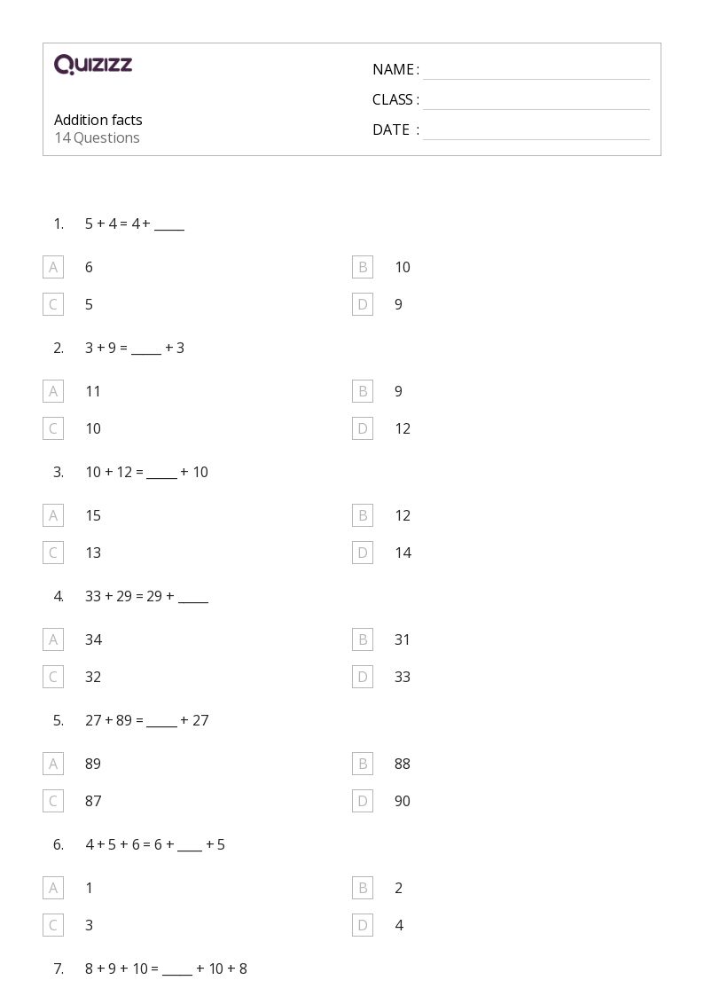 50+ Addition Facts worksheets for 4th Grade on Quizizz | Free ...