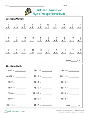 addition facts worksheet 4th