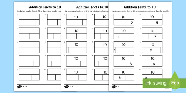 Addition facts to 10 Worksheets (teacher made) - Twinkl