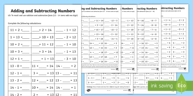 addition facts worksheet up to 20