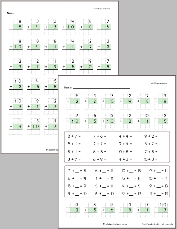 Addition Worksheets for 2nd Graders - Free with No Login ...