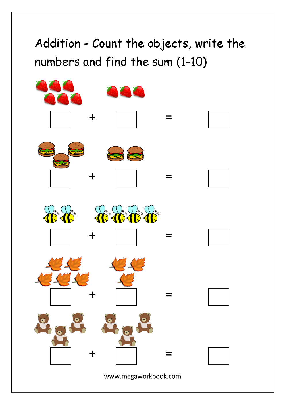 addition for kindergarten worksheet