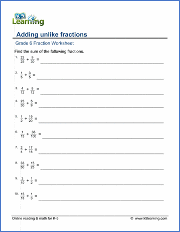 addition fractions worksheet
