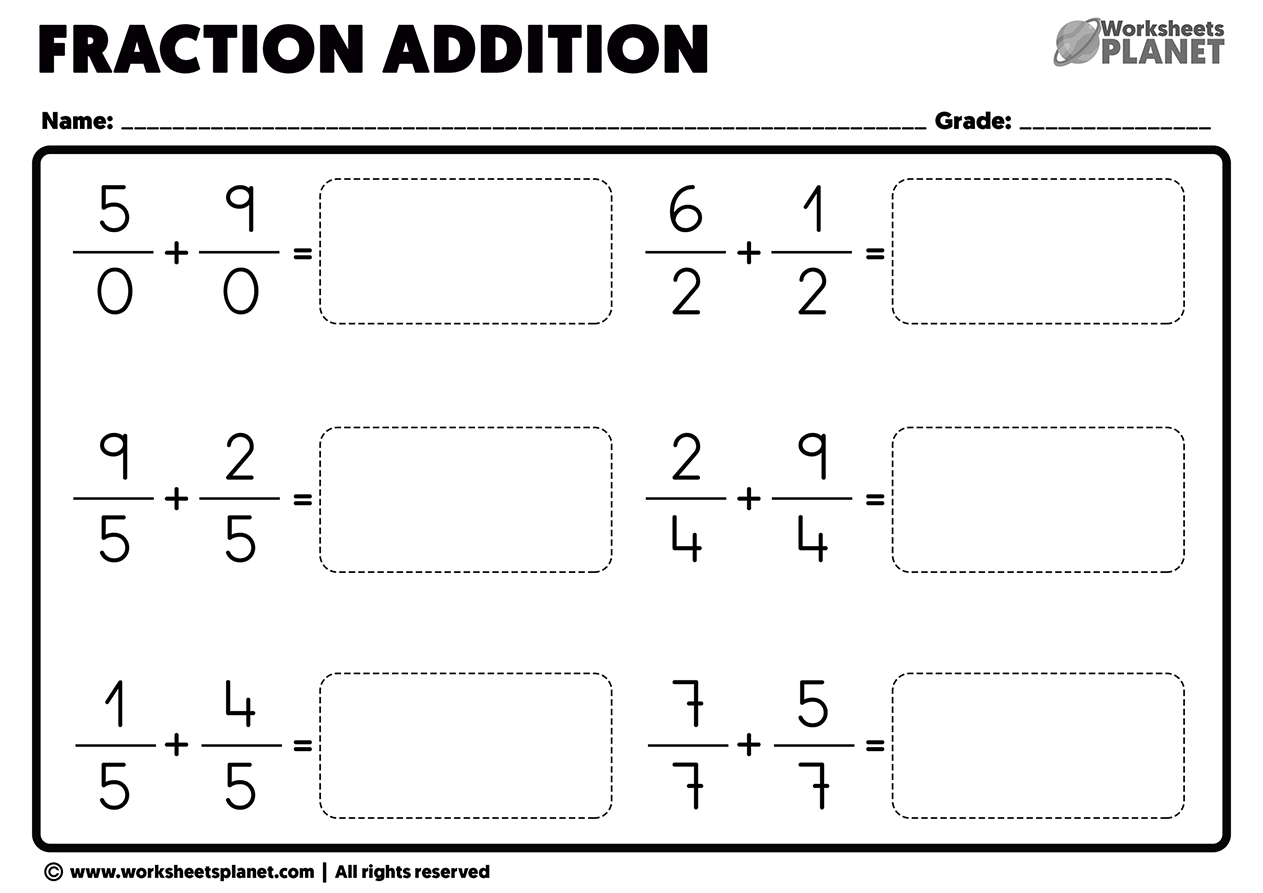 Adding Fractions Problems with Same Denominator