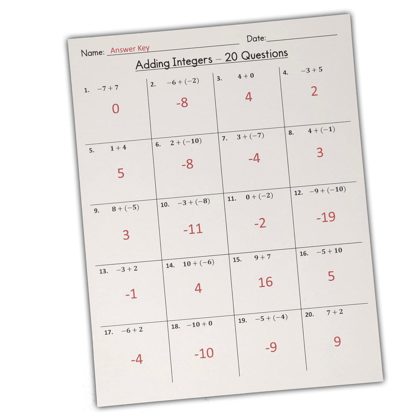 My Math Resources - FREE Beginners Adding Integers Worksheets ...