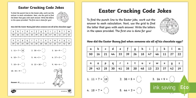 Easter Joke Addition Code Breaker Worksheet / Worksheet