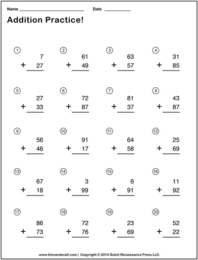 Double Digit Addition Worksheets - Tims Printables