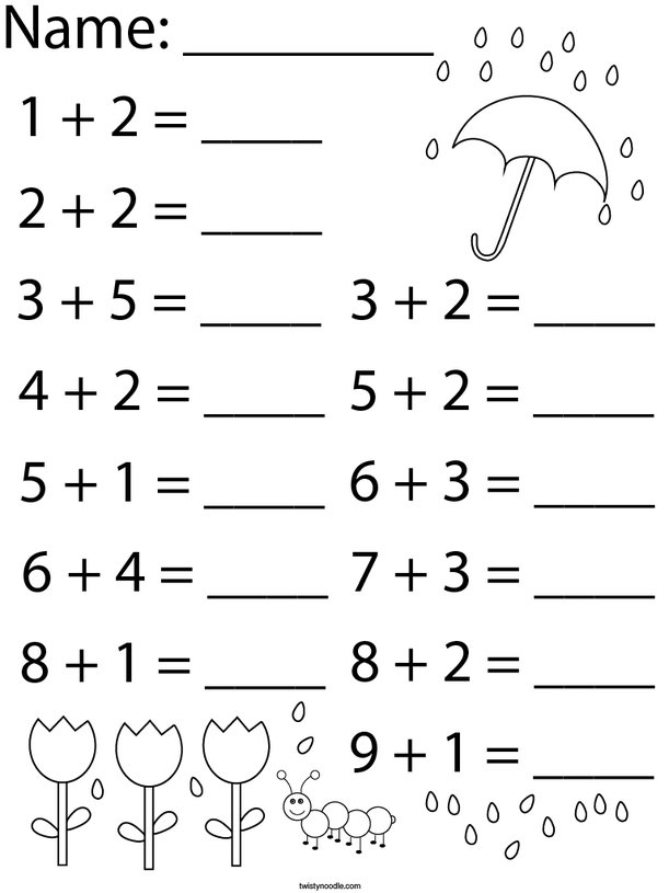 Rainy Day Addition Math Worksheet - Twisty Noodle