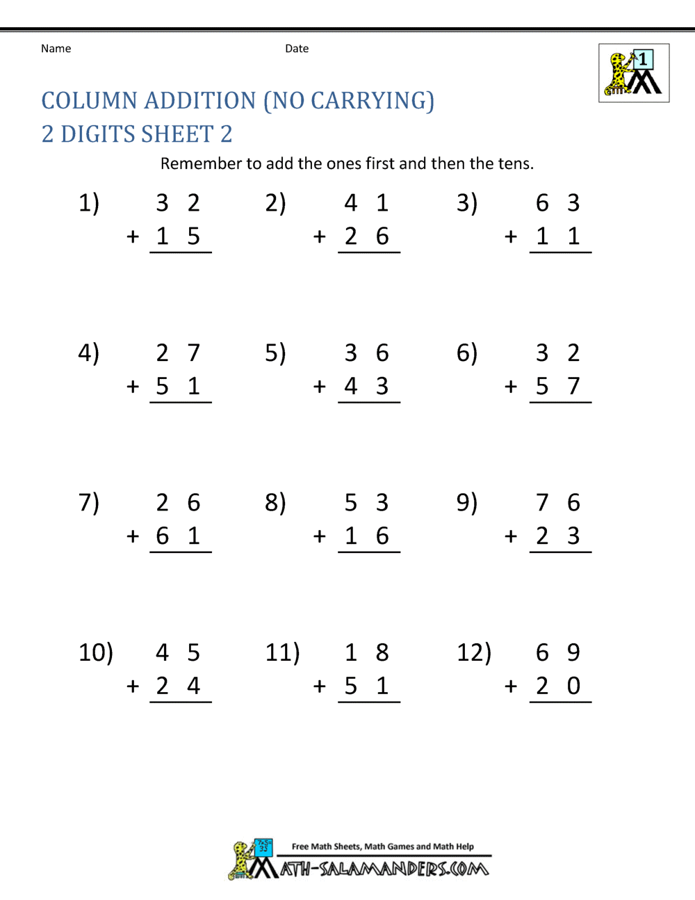 addition math worksheet for first grade