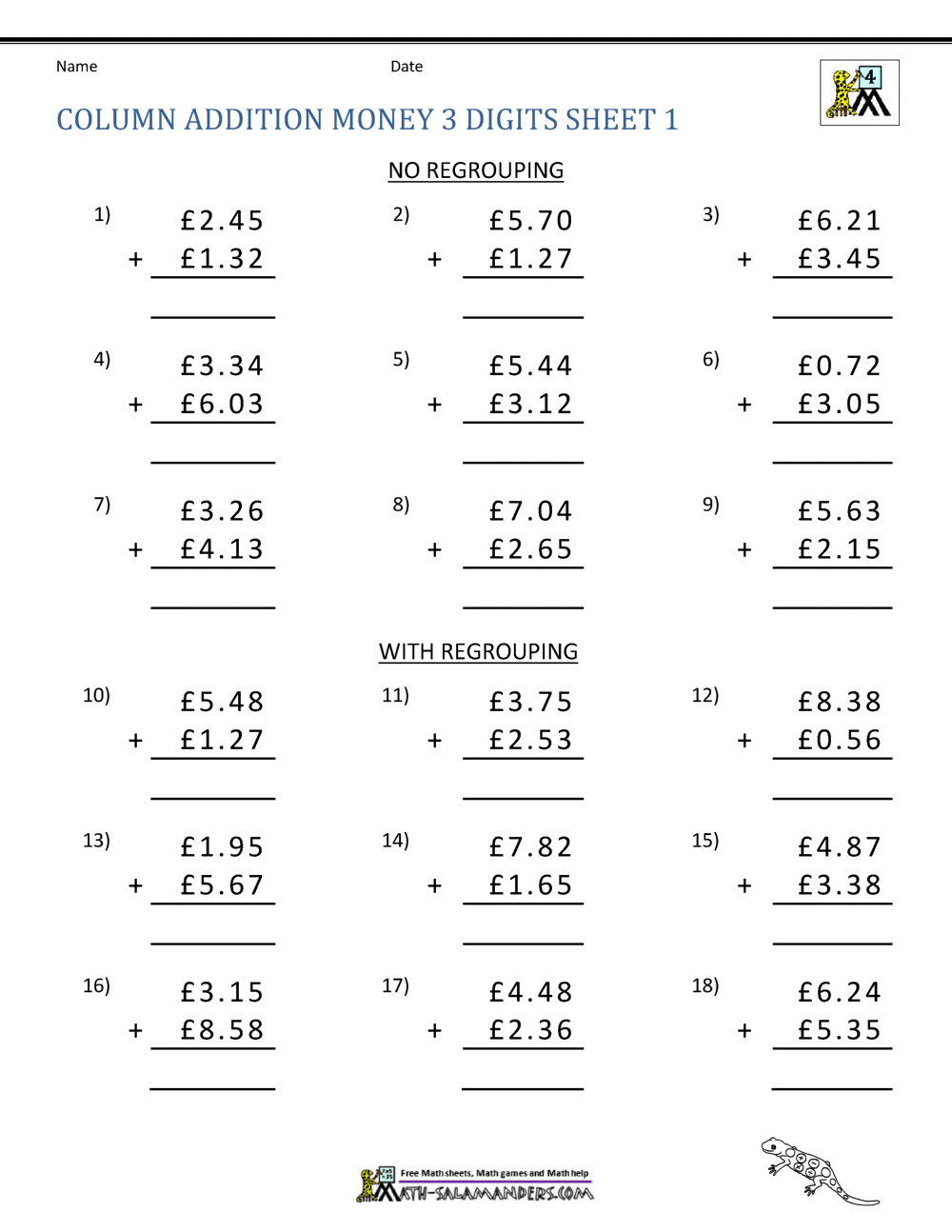 addition money worksheet free printables