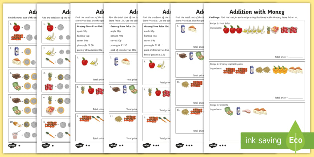 addition money worksheet free printables