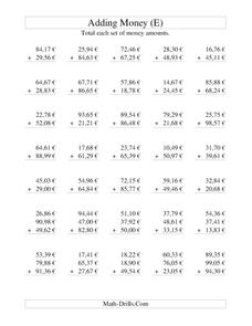 addition money worksheet free