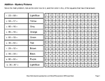 addition mystery picture worksheet
