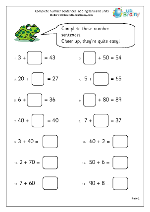 addition number sentences worksheet
