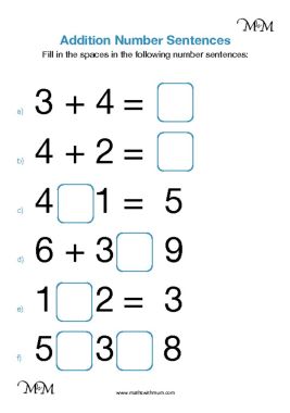 addition number sentences worksheet