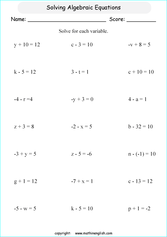 addition of algebraic expressions worksheet